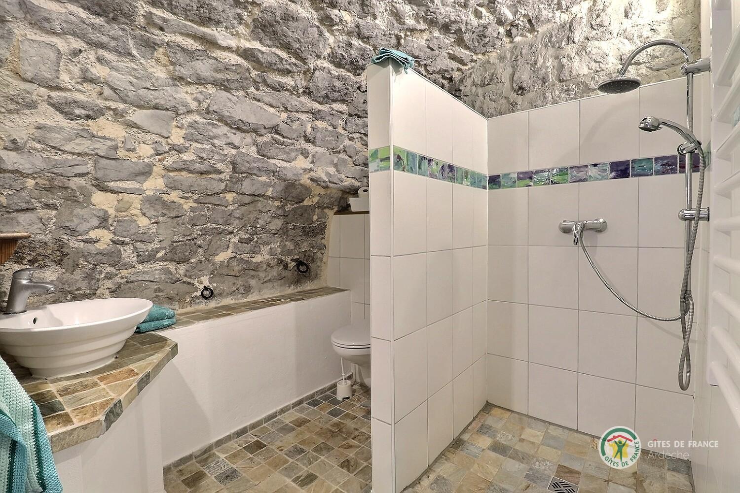 Salle d'eau avec douche et toilette photo 12